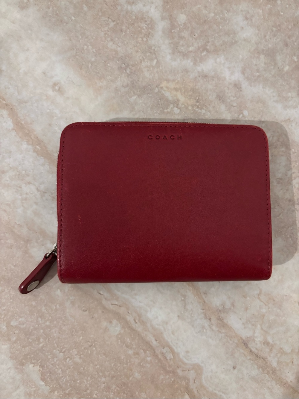 Vintage Coach Red Zip-Around Bi-Fold Leather Wallet